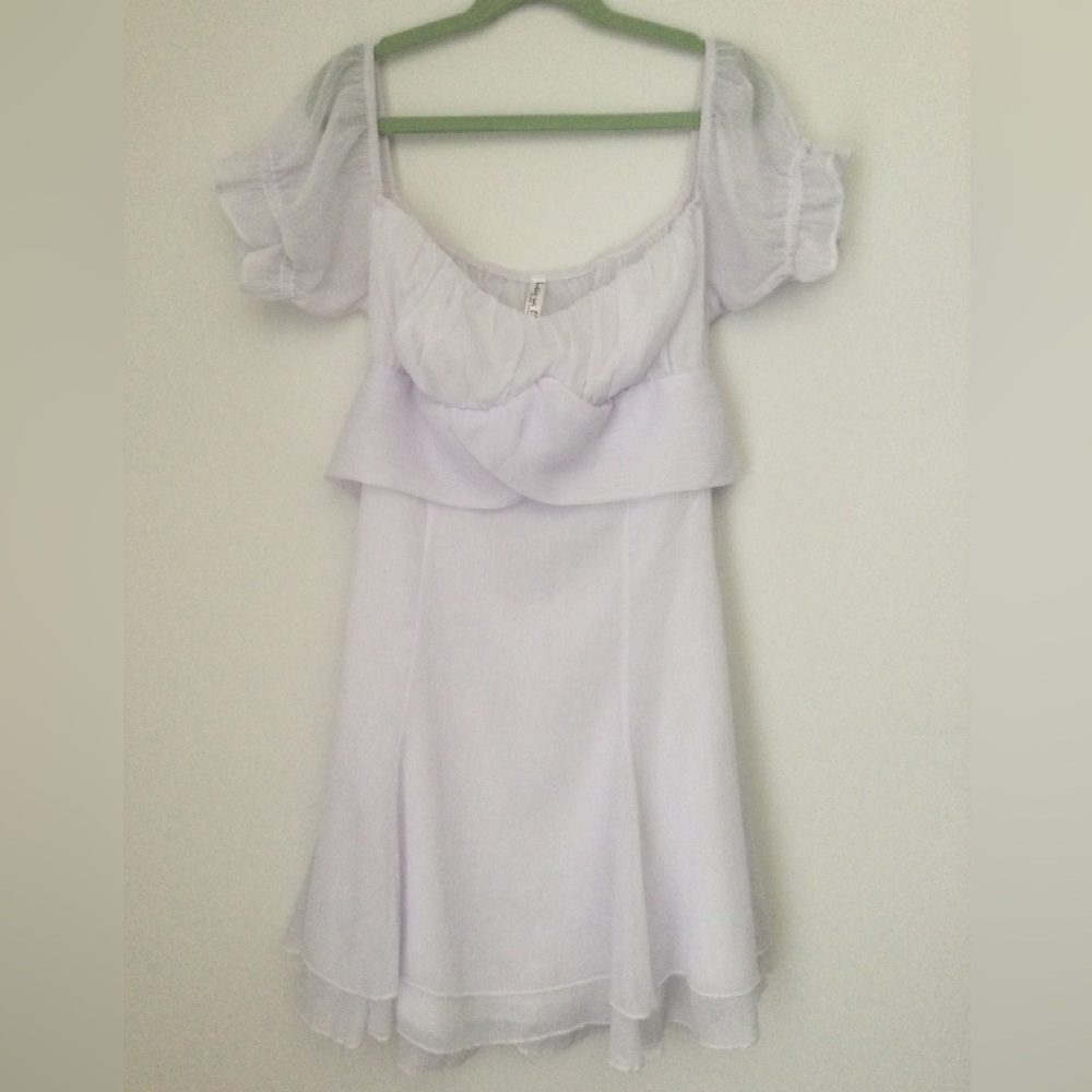 Lucy in the Sky white glitter chiffon mini dress, size M